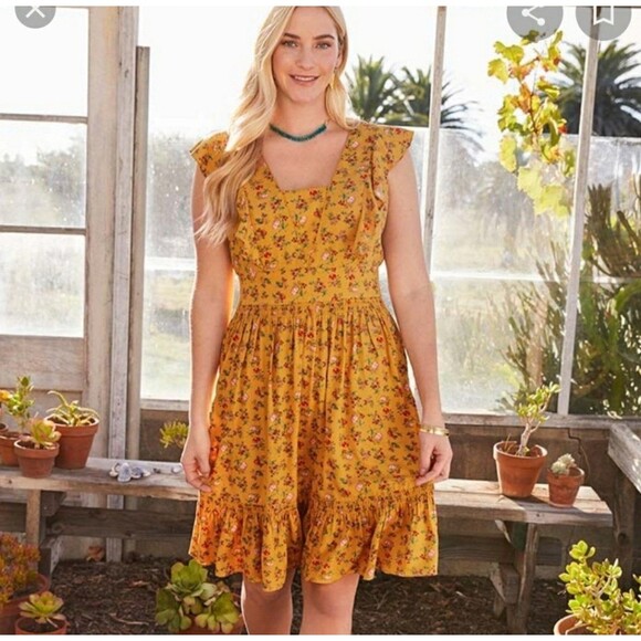 Matilda Jane Fantasy Fancy Yellow Floral Knee length Dress Size M - Picture 1 of 7